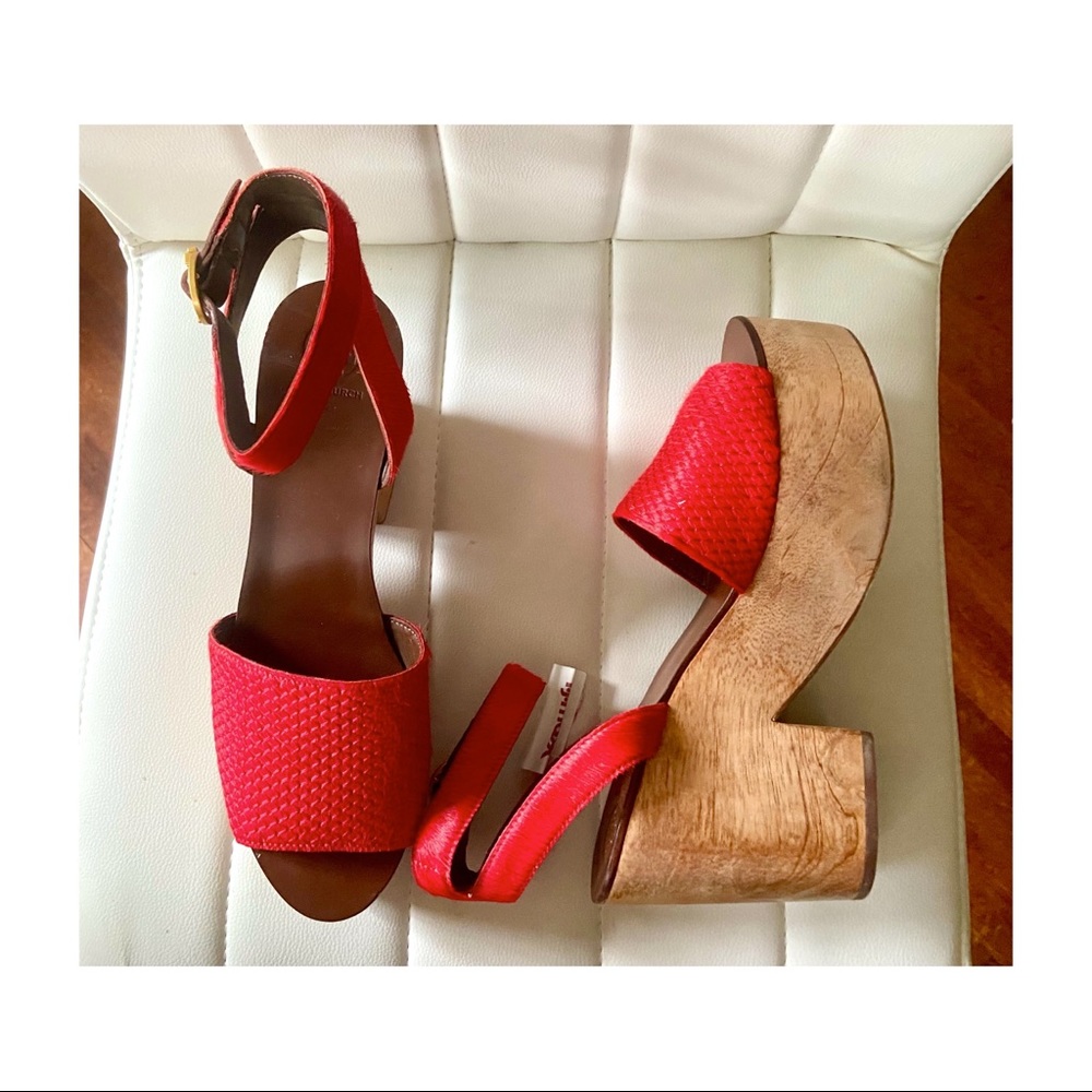 TORY BURCH CAMILLA PLATFORM RED LEATHR SANDAL EUC - Picture 8 of 14
